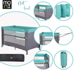 Moni Toys Moni Next level utazóágy lehajtható oldalfal 2 szint türkiz (110563)