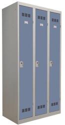 Vinco hegesztett öltözőszekrény, 3 rekeszes, 300 mm, hengerzárral, szürke/kék