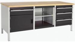 bott Műhelyasztal Bott Cubio Tároló, 84 x 200 x 75 cm, 1 szekrény, 4 fiók, nyitott tér polccal, multiplex, szürke-antracit