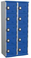 Acial hegesztett öltözőszekrény, 2 oszlopban 10 rekesszel, 400 mm, számkódos zárral, szürke/kék