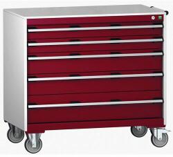 bott Cubio mobil komód, 99 x 105 x 65 cm, 5 fiókos, linóleum, szürke-piros