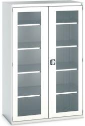 bott Műhelyszekrény átlátszó ajtókkal Bott Cubio, 200 x 130 x 65 cm, 4 polcos, szürke-szürke