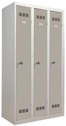 Vinco hegesztett öltözőszekrény, 3 rekeszes, 300 mm, forgóretesszel, szürke/barna