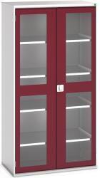 bott Műhelyszekrény átlátszó ajtókkal Bott Verso, 200 x 105 x 55 cm, 4 polccal, szürke-piros