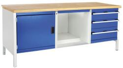 bott Műhelyasztal Bott Cubio Tároló, 84 x 200 x 75 cm, 1 szekrény, 3 fiók, polc, multiplex, szürke-kék