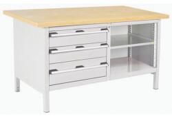 bott Cubio Tároló műhelyasztal, 84 x 150 x 75 cm, 3 fiók, nyitott tér polccal, multiplex, szürke-szürke