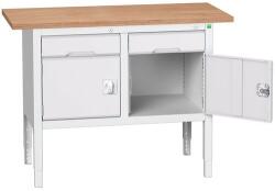 bott Verso műhelyasztal, állítható magasságú, 83-93 x 125 x 60 cm, multiplex, 2 fiók, 2 szekrény, szürke-szürke