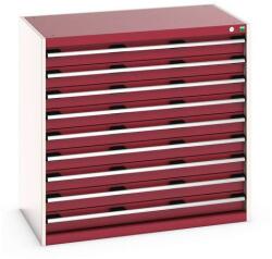 bott Műhely fiókos szekrény Bott Cubio 200, 100 x 105 x 65 cm, 9 fiókos, szürke-piros