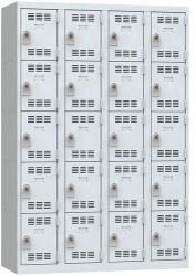 Vinco hegesztett öltözőszekrény, 4 oszlopban 20 rekesszel, 300 mm, forgóretesszel, szürke/szürke