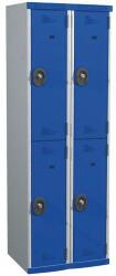 Acial hegesztett öltözőszekrény, 2 oszlopban 4 rekesszel, 300 mm, hengerzárral, szürke/kék