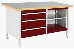 bott Műhelyasztal Bott Cubio Tároló, 84 x 150 x 75 cm, 3 fiók, nyitott tér polccal, linóleum, szürke-piros