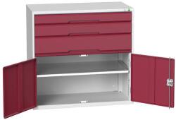bott Műhely fiókos szekrény Bott Verso, 100 x 105 x 55 cm, 3 fiók, 1 szekrény, szürke-piros