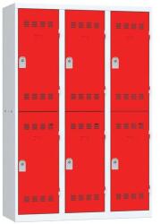Vinco hegesztett öltözőszekrény, 3 oszlopban 6 rekesszel, 400 mm, hengerzárral, szürke/piros