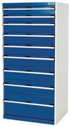 bott Műhely fiókos szekrény Bott Cubio, 160 x 80 x 65 cm, 9 fiókos, szürke-kék