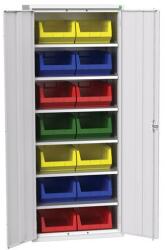 bott Verso szekrény dobozokkal, 200 x 80 x 55 cm, 6 polccal, 14 dobozzal, szürke-szürke