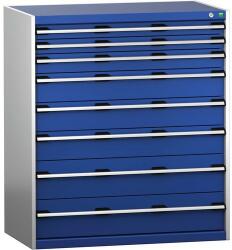 bott Műhely fiókos szekrény Bott Cubio 200, 120 x 105 x 65 cm, 8 fiókos, szürke-kék