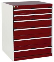 bott Műhely fiókos szekrény Bott Cubio, 100 x 80 x 75 cm, 6 fiókos, szürke-piros