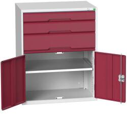 bott Műhely fiókos szekrény Bott Verso, 100 x 80 x 55 cm, 3 fiók, 1 szekrény, szürke-piros