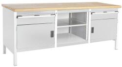 bott Cubio Tároló műhelyasztal, 84 x 200 x 75 cm, 2 szekrény, 2 fiók, nyitott tér polccal, multiplex, szürke-szürke