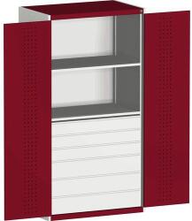 bott Műhely szekrény fiókokkal Bott Cubio, 200 x 105 x 65 cm, 2 polc, 6 fiók, szürke-piros