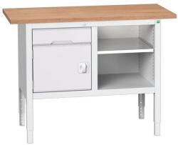 bott Verso műhelyasztal, állítható magasságú, 83-93 x 125 x 60 cm, multiplex, 1 fiók, 1 szekrény, 1 polc, szürke-szürke