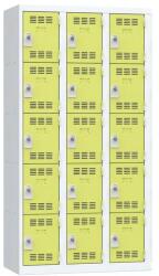 Vinco hegesztett öltözőszekrény, 3 oszlopban 15 rekesszel, 300 mm, forgóretesszel, szürke/zöld