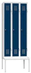 Polak Fém szekrény padon, 3 ajtós, 750 x 500 x 2080 mm, szürke-sötétkék