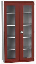 bott Műhelyszekrény átlátszó ajtókkal Bott Cubio, 200 x 105 x 52, 5 cm, 4 polcos, szürke-piros