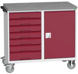 bott Karbantartó fiókos kocsi Bott Verso, 98 x 105 x 60 cm, 7 fiókos, szekrény, linóleum, szürke-piros