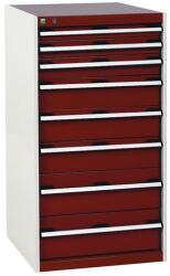 bott Műhely fiókos szekrény Bott Cubio, 120 x 65 x 52, 5 cm, 8 fiókos, szürke-piros