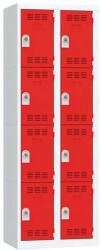 Vinco hegesztett öltözőszekrény, 2 oszlopban 8 rekesszel, 300 mm, forgóretesszel, szürke/piros