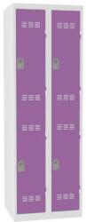 Vinco hegesztett öltözőszekrény, 2 oszlopban 4 rekesszel, 300 mm, hengerzárral, szürke/lila
