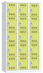 Vinco hegesztett öltözőszekrény, 3 oszlopban 15 rekesszel, 300 mm, hengerzárral, szürke/zöld