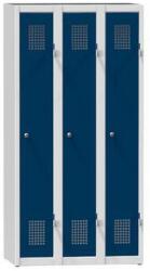 Polak Fém szekrény, 3 ajtós, lábazaton, 900 x 500 x 1500 mm, szürke-sötétkék