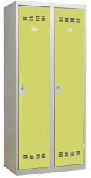 Vinco hegesztett öltözőszekrény válaszfallal, 2 rekeszes, 400 mm, hengerzárral, szürke/zöld