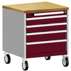 bott Cubio mobil fiókos szekrény, 79 x 65 x 65 cm, 4 fiókos, multiplex, szürke-piros