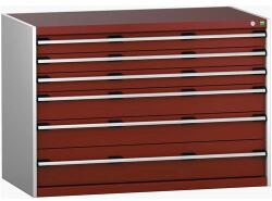 bott Műhely fiókos szekrény Bott Cubio 200, 90 x 130 x 75 cm, 6 fiókos, szürke-piros