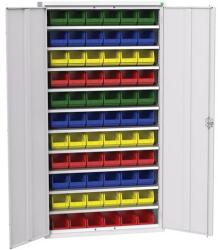 bott Verso szekrény dobozokkal, 200 x 105 x 35 cm, 10 polc, 66 doboz, szürke-szürke