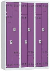 Vinco hegesztett öltözőszekrény, Z-ajtóval, 6 rekesszel, forgóretesszel, szürke/lila