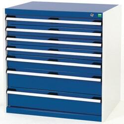 bott Műhely fiókos szekrény Bott Cubio, 80 x 80 x 75 cm, 7 fiókos, szürke-kék