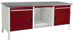 bott Műhelyasztal Bott Cubio Tároló, 84 x 200 x 75 cm, 2 szekrény, 2 fiók, polcok, linóleum, szürke-piros