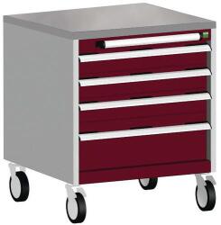 bott Cubio mobil komód, 79 x 65 x 65 cm, 4 fiók, linóleum, szürke-piros