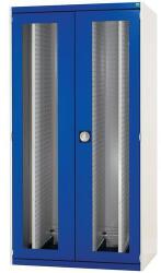 bott Cubio műhelyszekrény kihúzható perforált panelekkel, 200 x 105 x 65 cm, átlátszó ajtó, szürke-kék - manutan - 1 813 001 Ft