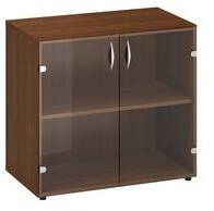 Alfa Office Alfa 500 alacsony, széles szekrény, 74, 2 x 80 x 45, 8 cm, üvegajtóval, dió mintázat
