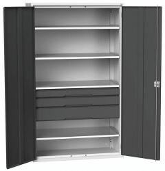 bott Műhelyszekrény fiókos Bott Verso, 200 x 130 x 55 cm, 4 polc, 3 fiók, szürke-antracit