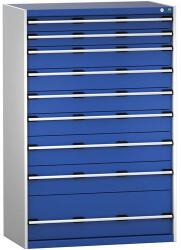 bott Műhely fiókos szekrény Bott Cubio 200, 160 x 105 x 65 cm, 9 fiókos, szürke-kék