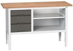 bott Verso műhelyasztal, állítható magasságú, 83-93 x 150 x 60 cm, multiplex, 3 fiók, 1 polc, szürke-antracit - manutan - 628 688 Ft