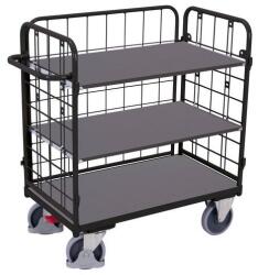 Variofit Polcos kocsi fogantyúval és hálós oldalakkal, 500 kg-ig, 3 polcos, 122 x 118 x 72, 5 cm, szürke