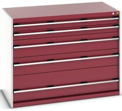 bott Műhely fiókos szekrény Bott Cubio 200, 100 x 130 x 75 cm, 5 fiókos, szürke-piros