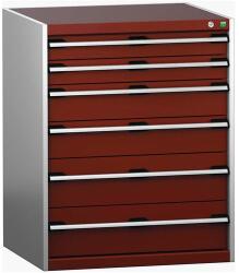 bott Műhely fiókos szekrény Bott Cubio 200, 100 x 80 x 75 cm, 6 fiókos, szürke-piros